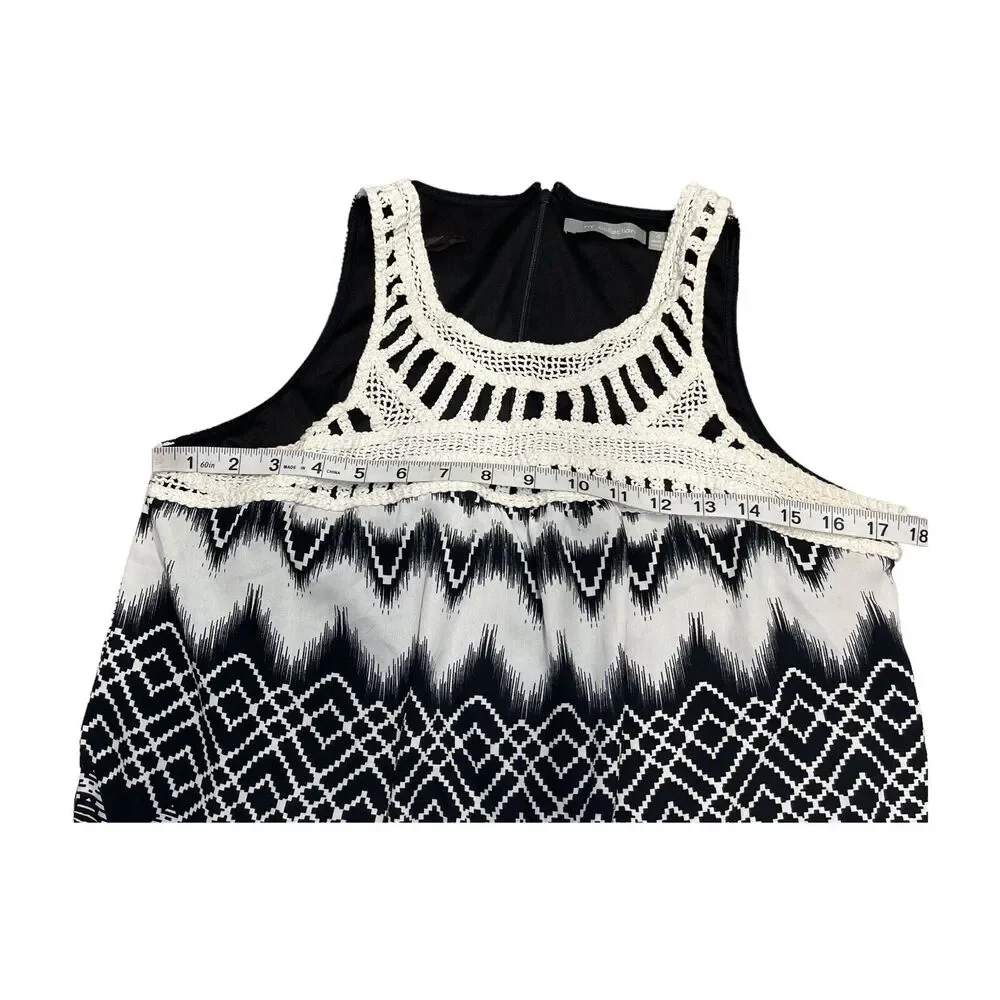 Ny Collection Maxi Dress Girls Small Black White Geometric Crochet Neck Back Zip